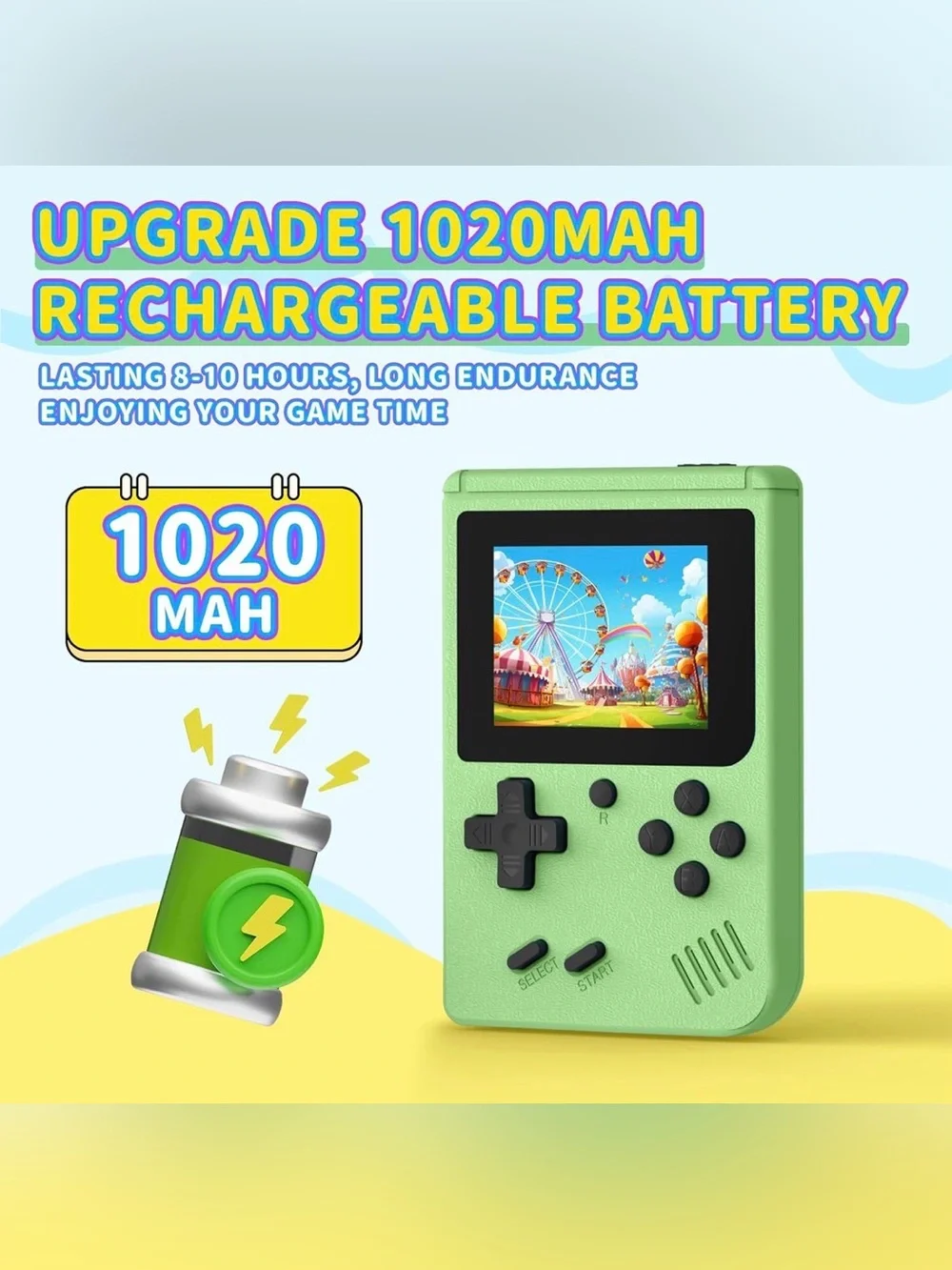 Handheld Retro-Style Gaming Console in Light Green